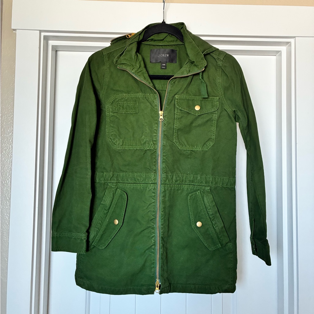 J. Crew Green Utility Jacket With Removable Hood